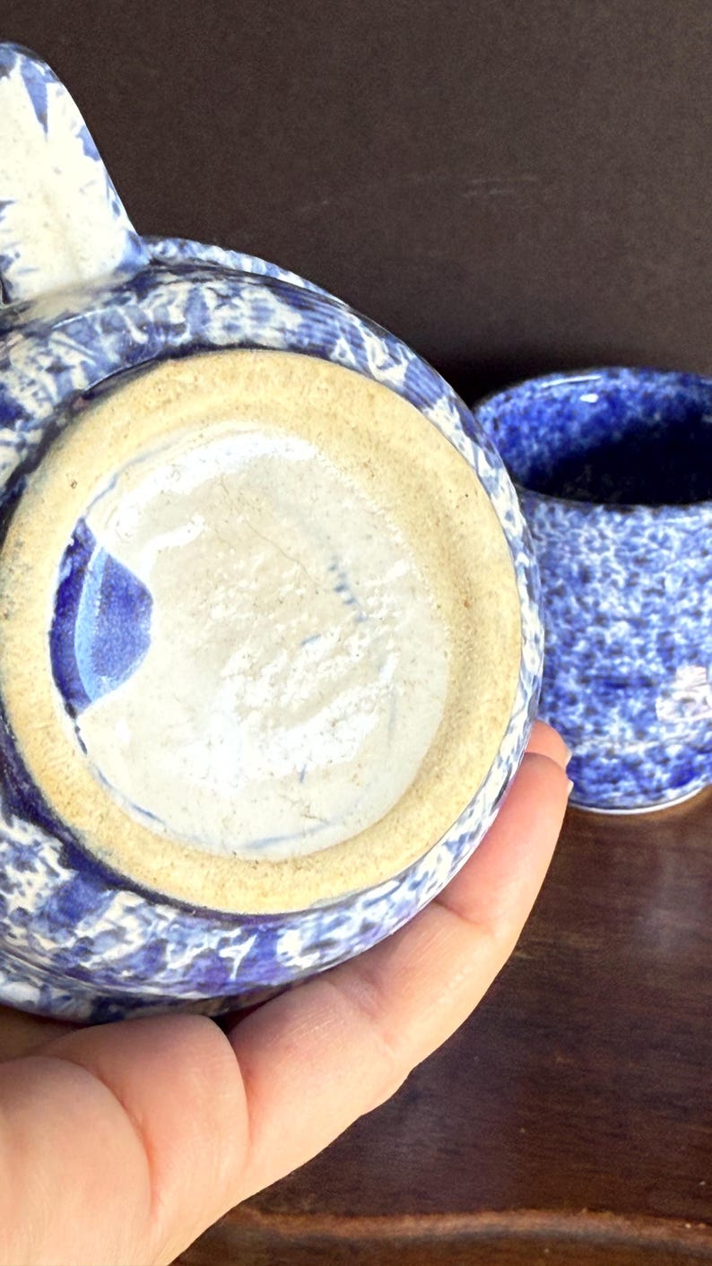 Antique Blue Spatterware Pottery Mugs - Set of 4 - Etsy