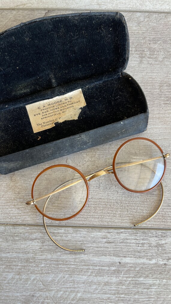 Vintage Eyeglasses Spectacles Wire Rim 1940s Gold… - image 3