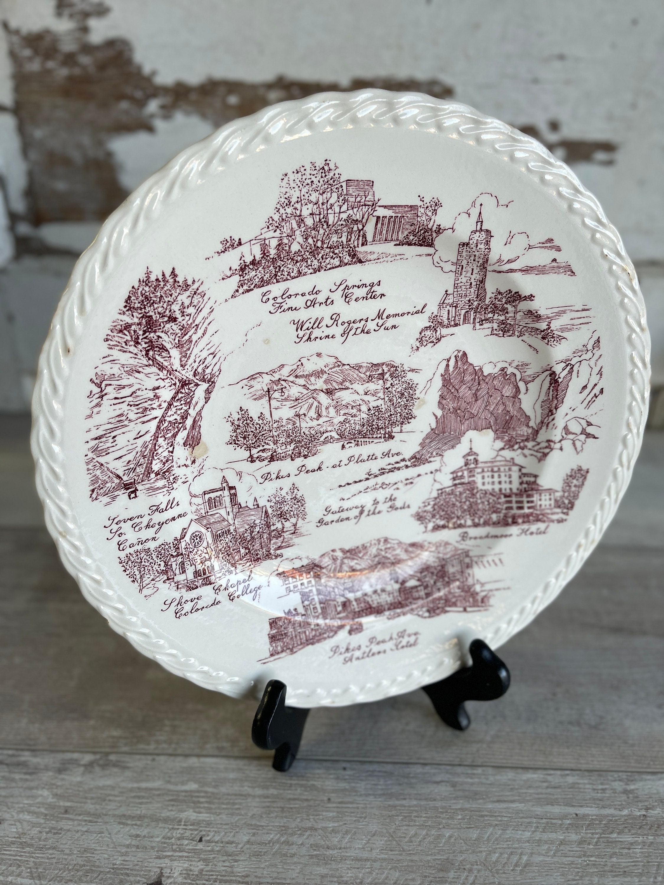 Vintage Souvenir Plate Vernon Kilns Transferware USA - Colorado