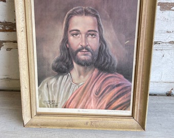 Vintage Jesus - Clarence Thorpe "The Savior" 1963 Framed Religious Art - Rare Version