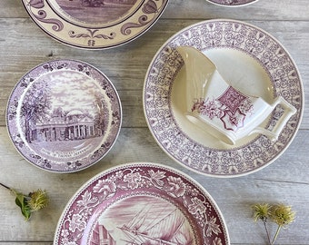 Vintage Mulberry Souvenir Plates - CHOICE - Old Man of the Mountains, South Street Seaport, St Louis Cathedral, Monticello