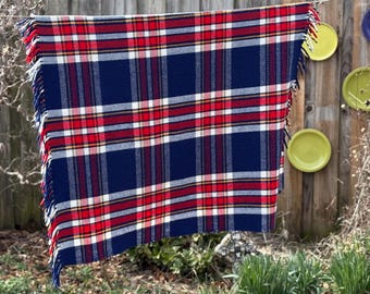 Vintage Stadium Blanket - Plaid Red and Blue