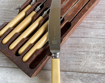 Vintage Bakelite Steak Knives -Leppington Sheffield England Stainless Steel - Set 6 in Block