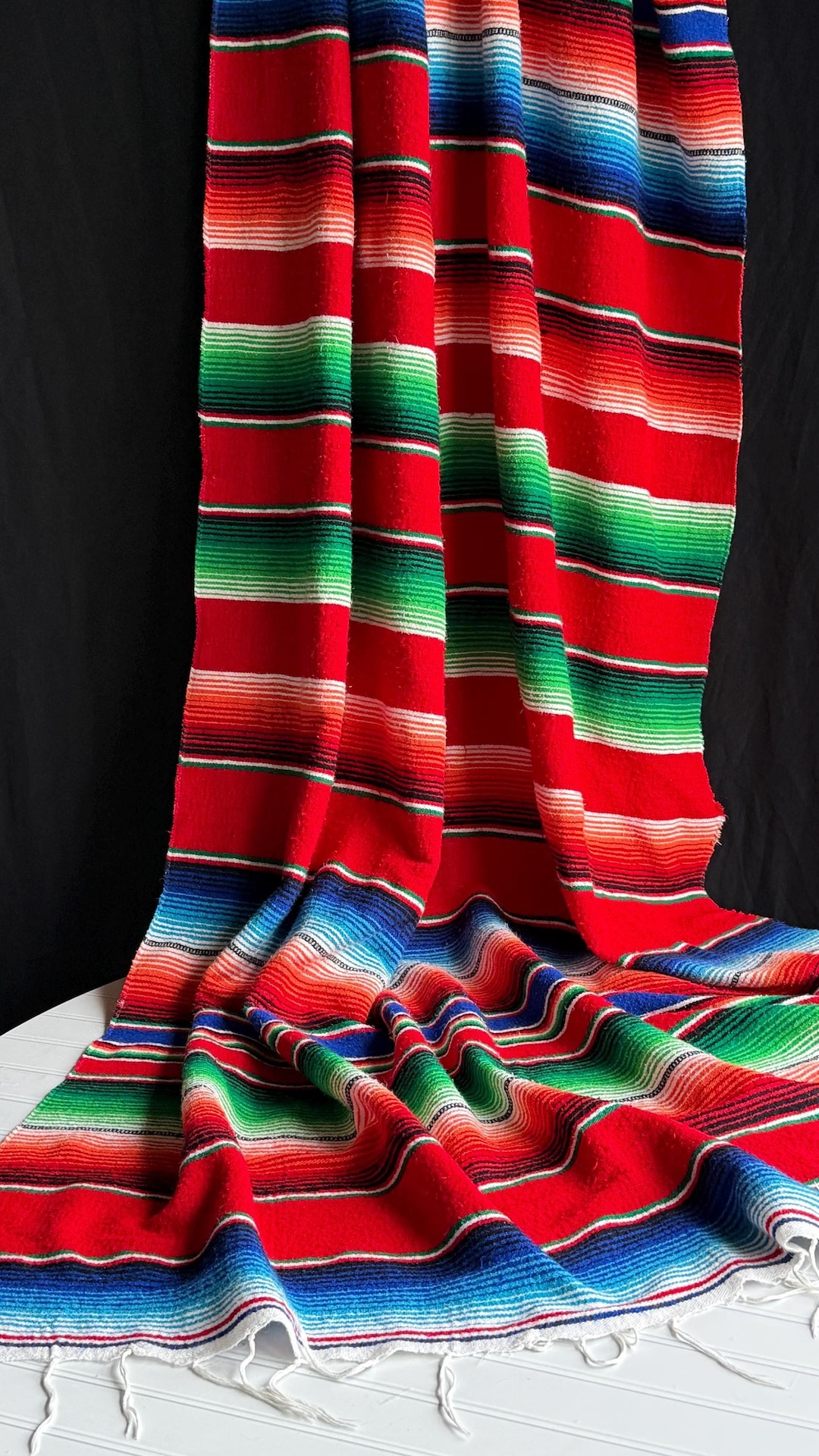 ラグ・カーペット Multi Stripe Wool Mexican Blanket Authentic
