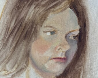 Vintage Unfinished Portrait Girl Mid Century Acrylic 16 x 20 Canvas Board Unframed