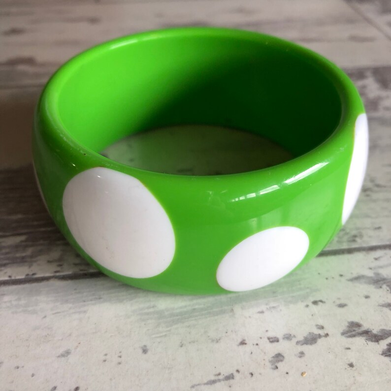 Vintage Lucite Bracelet Green Polka Dot Bangle