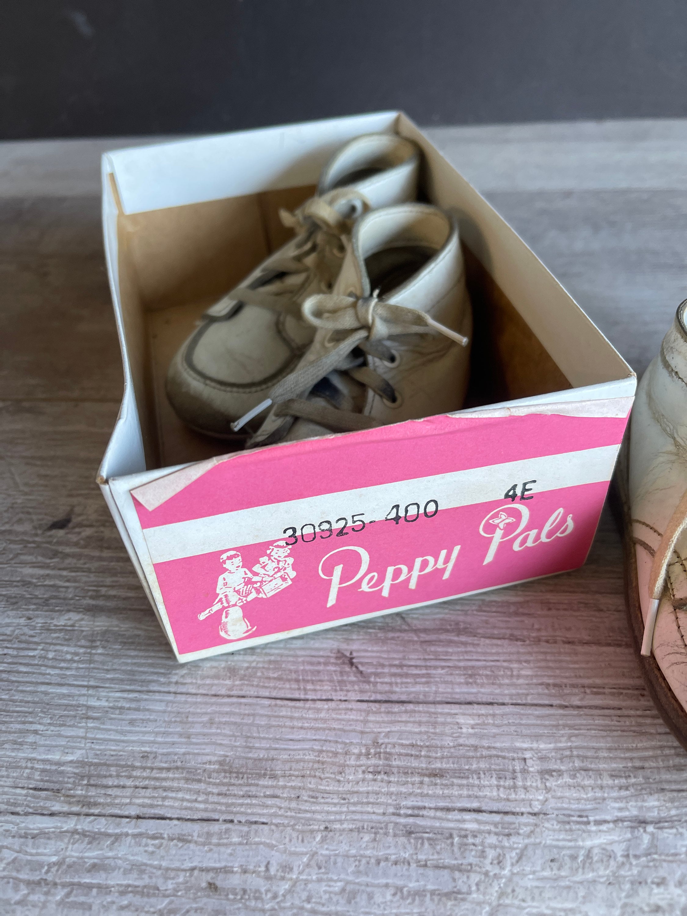 Vintage Leather Baby Shoes: Peppy Pals Box, Nursery Decor - Etsy