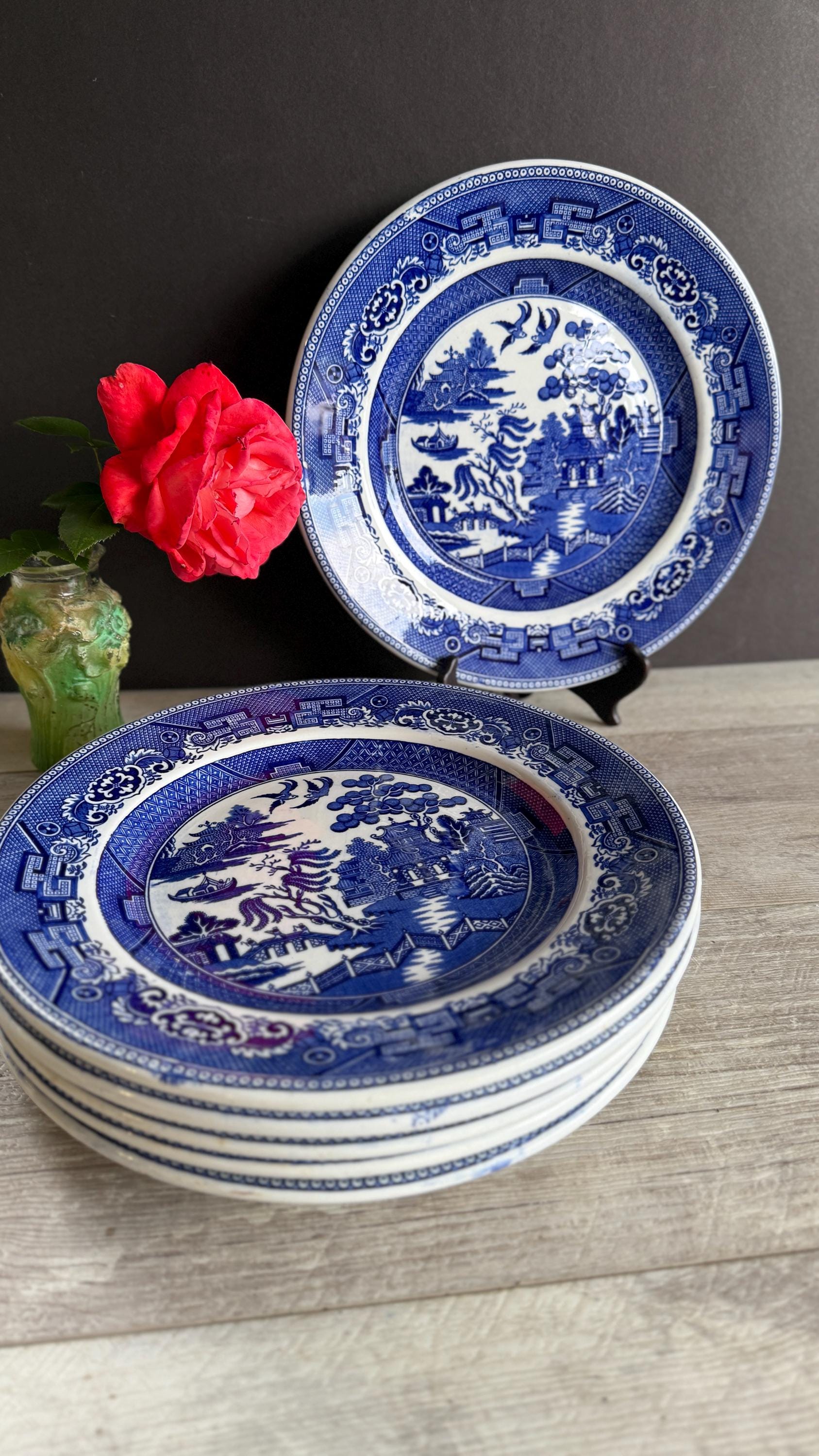 Antique Blue Willow Staffordshire Charger Plates: Wm. Adams & Sons, Set of 6