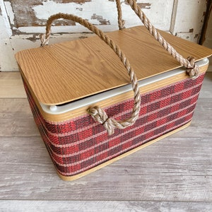 Vintage Wicker Picnic Basket - Burlington Rope Handle Wooden Base - Sturdy