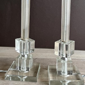 Vintage Art Deco Glass Lamps - Set Mid-Century Cut Glass - Skyscraper Pillar Lamps
