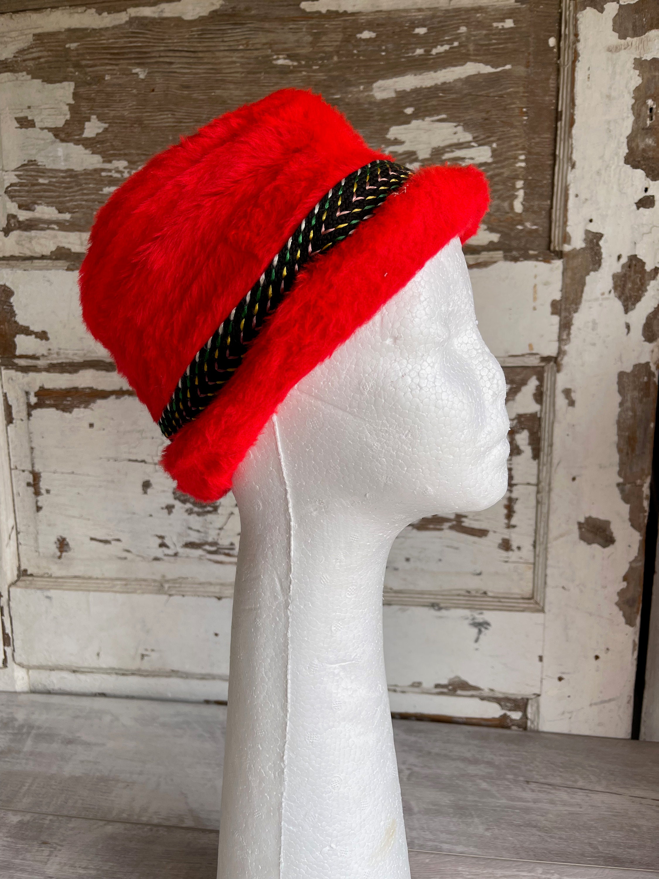 Vintage Faux Fur Hat Small Red Bowler 