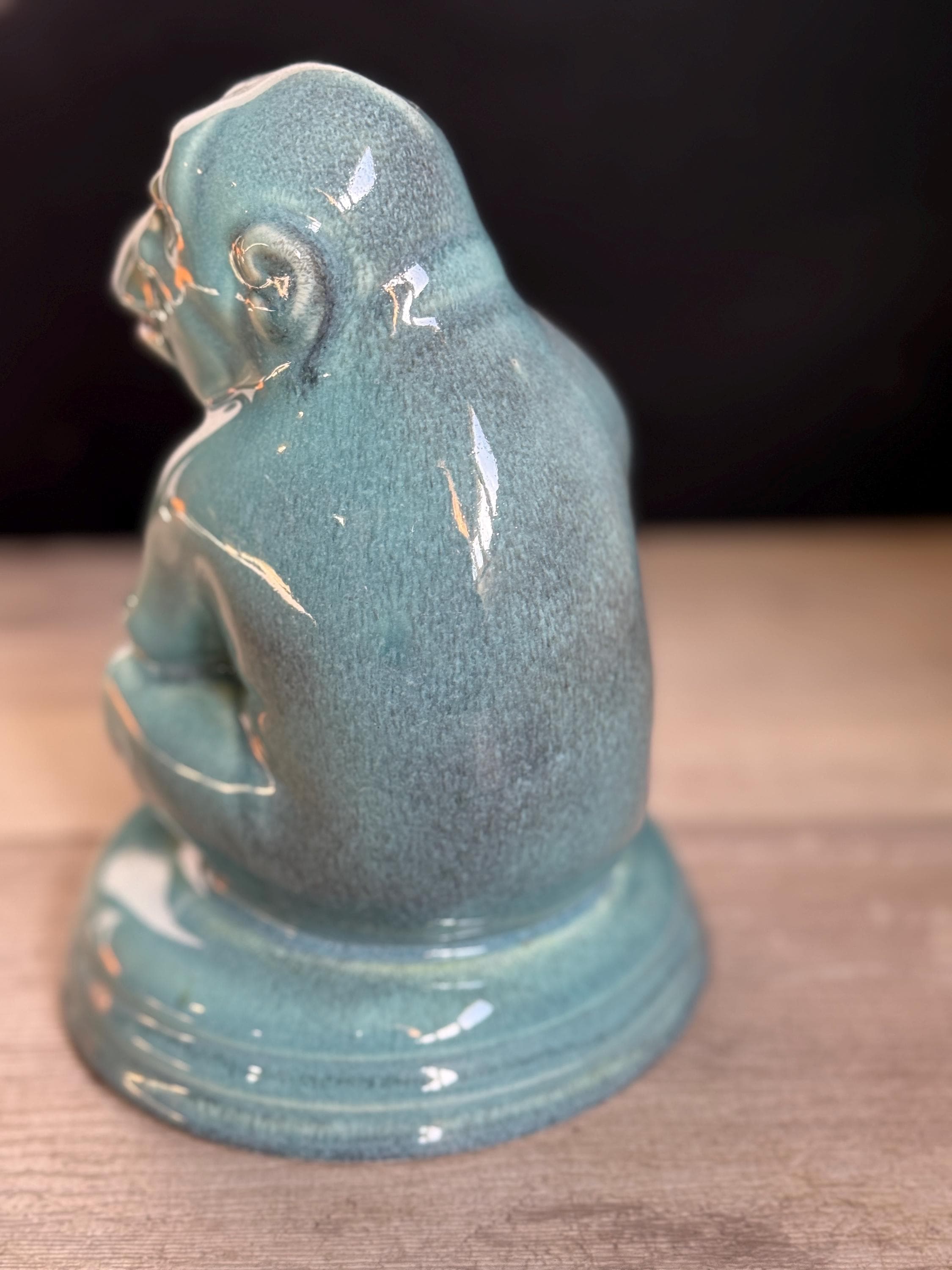 Vintage Blue Pottery Statue Beswick Pottery Chimpanzee Monkey #397