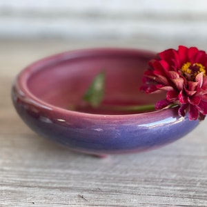 Vintage Cliftwood Pottery Bulb Bowl Pink - 1920s 3 Footed Console Bowl - Purple Pink Glaze - Morton Pottery