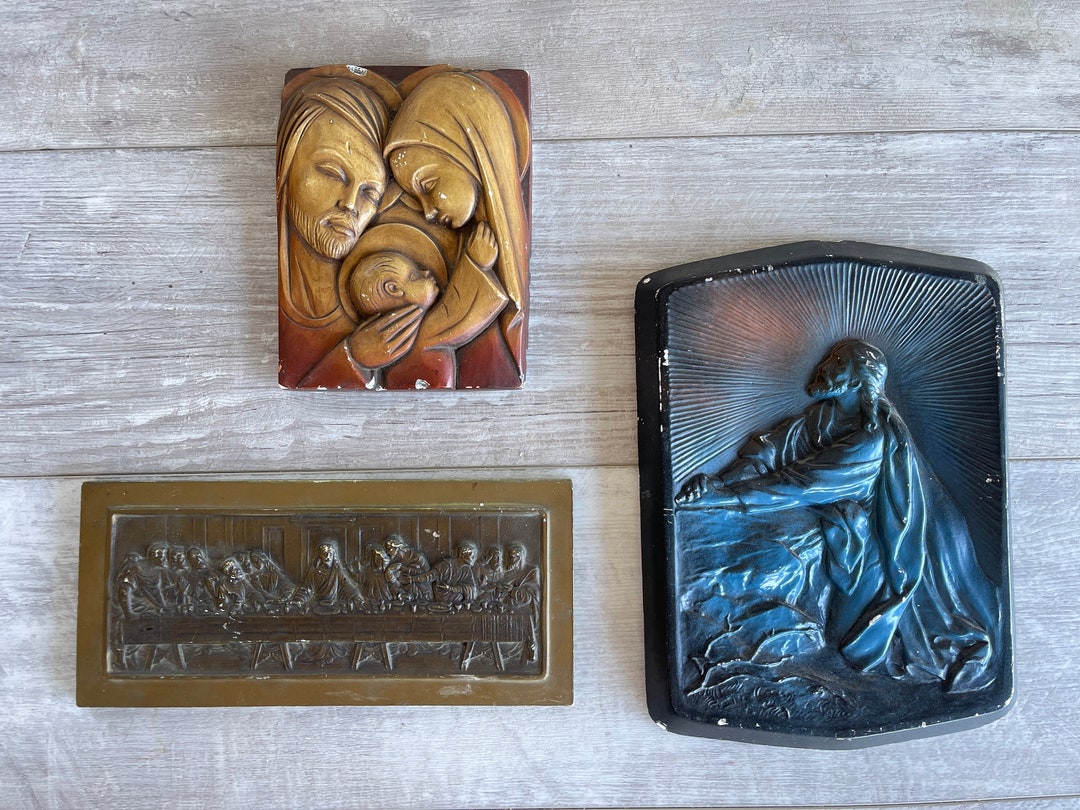 Vintage Religious Wall Plaques Last Supper, Holy Family, Garden of