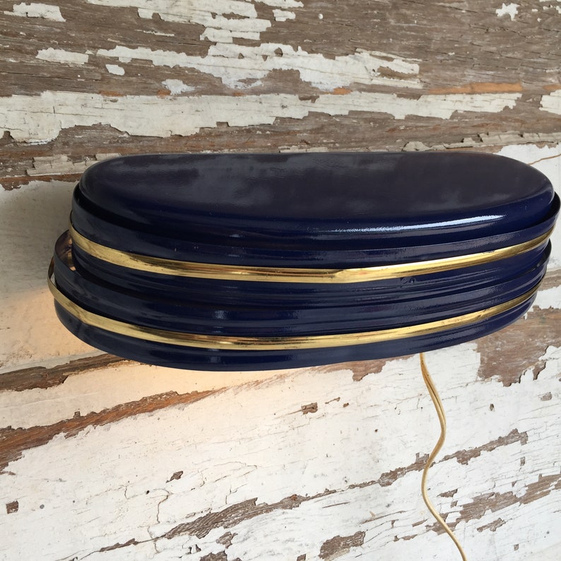 Art Deco Navy Blue and Gold Headboard Lamp Vintage Wall Mounted Sconce