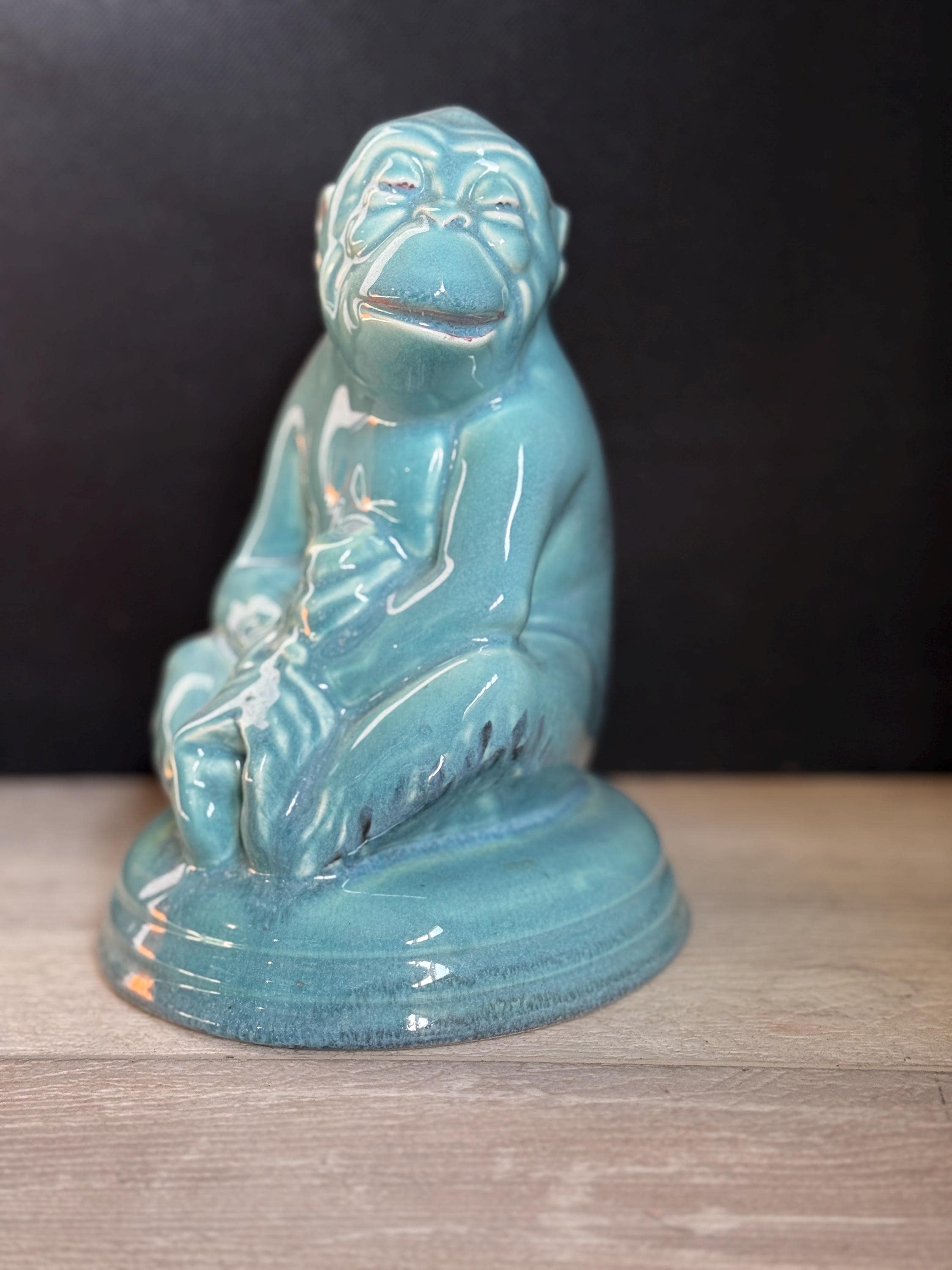 Vintage Beswick Monkey Figurine No. 397: Rare Blue Ceramic Pottery