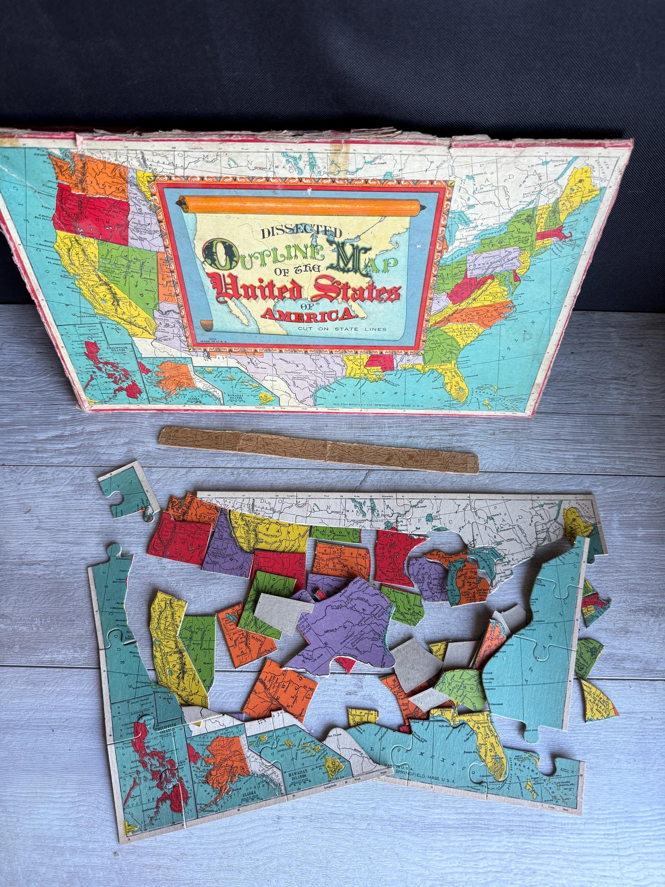 Vintage Us Map Puzzle - Etsy