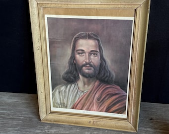 Vintage Jesus - Clarence Thorpe "The Savior" 1963 Framed Religious Art - Rare Version