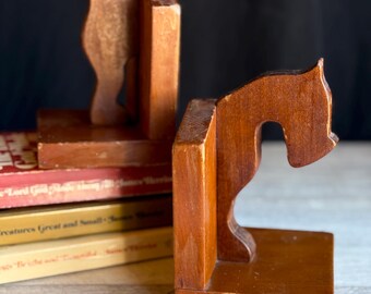 Vintage Bookends - Scottish Terrier Dogs - Handmade Wood One of a Kind