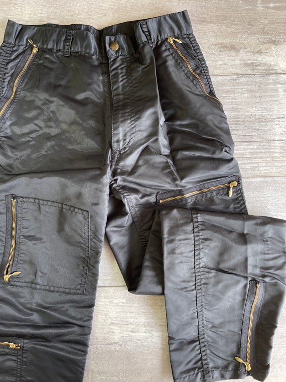 Vintage Cotler Parachute Pants Black Nylon Zipper Poc… Gem