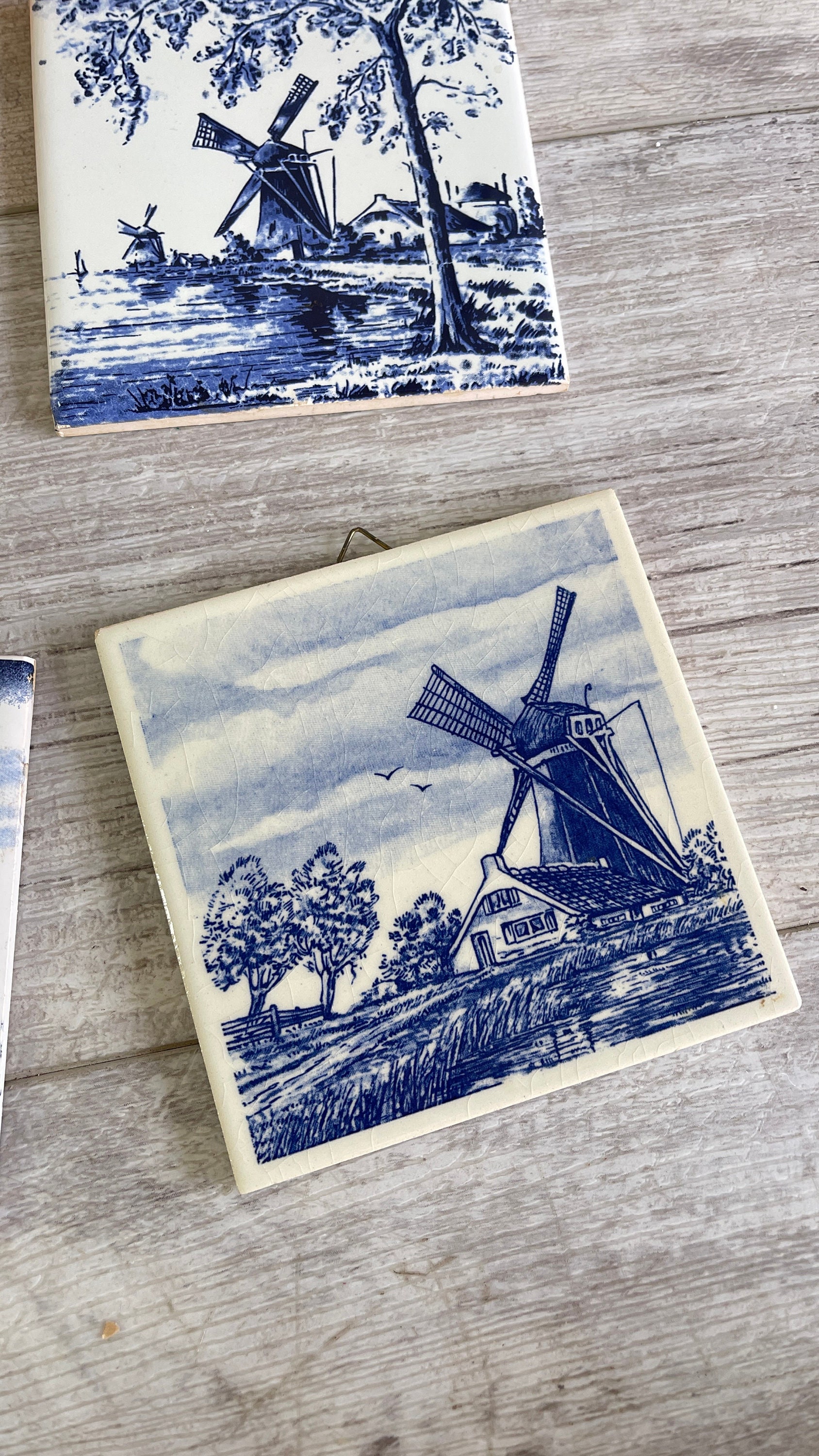 Vintage Delft Tiles - Cobalt Blue Trivets - Delft Blau Mosa