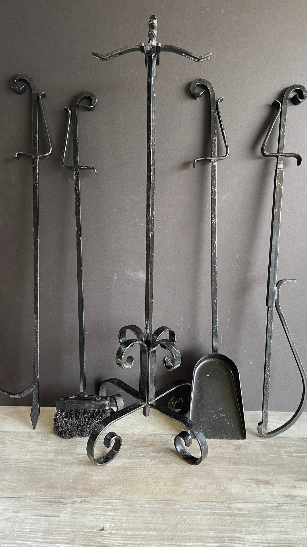 Vintage Fire Place Tools - Hand Made Wrought Iron - Gothic Look C ...