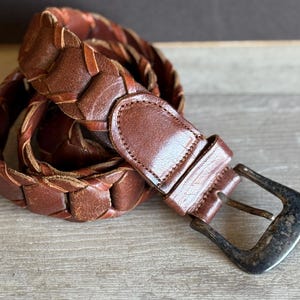 Vintage Leather Belt - Woven Medium 36 Inches  Brown 1.25 inches wide