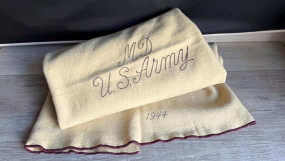 Vintage Wool Medical Army Blanket - 