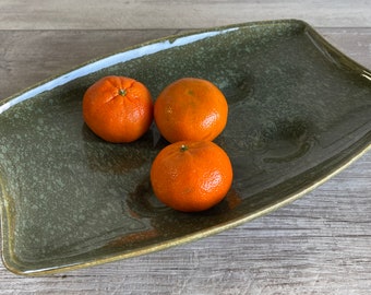 Vintage Brush Pottery Tray - Footed Mid Century Green Bowl Plate