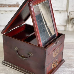 Antique Chinese Barber&#39;s Box - Portable Case - Mirror - Jewelry Box 2 Drawer 1910s Chest