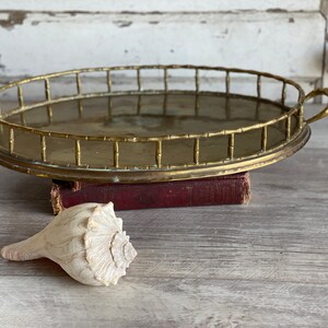 Vintage Brass Tray Hollywood Regency Decor Bamboo Rail Edge Oval 16 Inch  Regatta Trophy 1984 