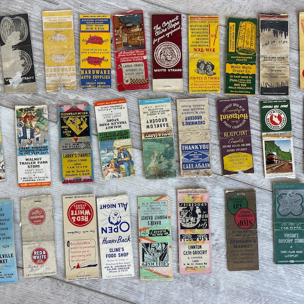 Antique Matchbook Covers - 1940s, 1950s Grocery Stores, Mom and Pops, Hardware -West Coast Oregon