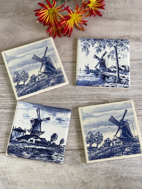 Vintage Delft Tiles - Cobalt Blue Trivets - Delft Blau Mosa