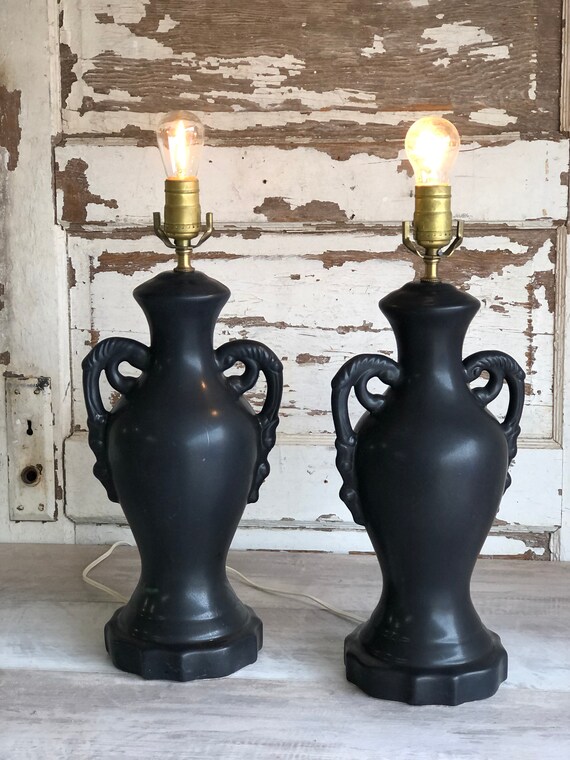 Vintage Van Briggle Pottery Lamps Black Matte Mid Century Etsy