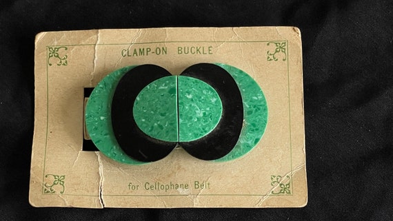 Vintage Art Deco Belt Buckle Clip - Celluloid Gre… - image 1
