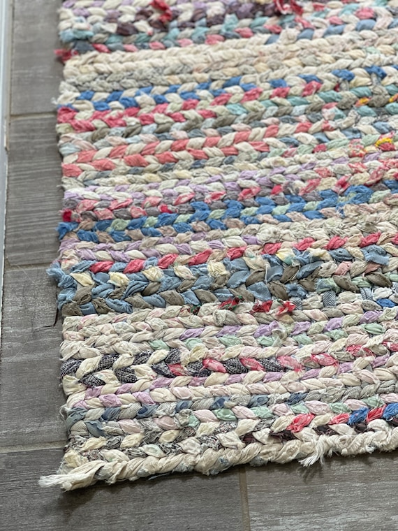 Vintage Twined Rag Rug Cotton Braided Rugs 20 X 50 Primitive Etsy