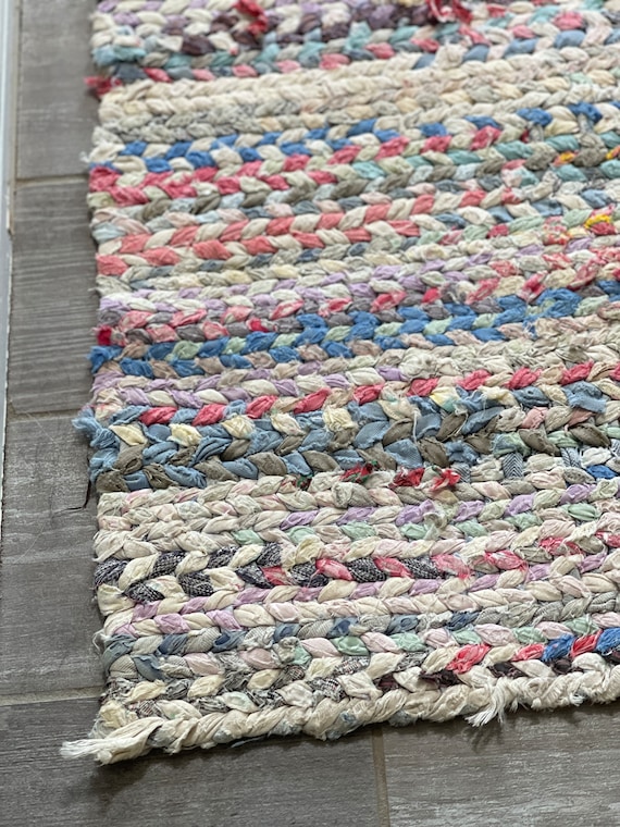 Vintage Twined Rag Rug Cotton Braided Rugs 20 X 50 Primitive as is