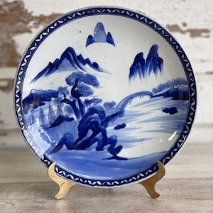 Vintage Blue and White Asian Bowl  12 inch Decorative Bowl