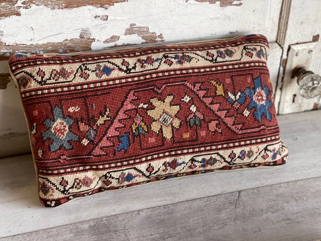 Vintage Needlepoint Lumbar Pillow kilim Design 1990s Imperial Etsy