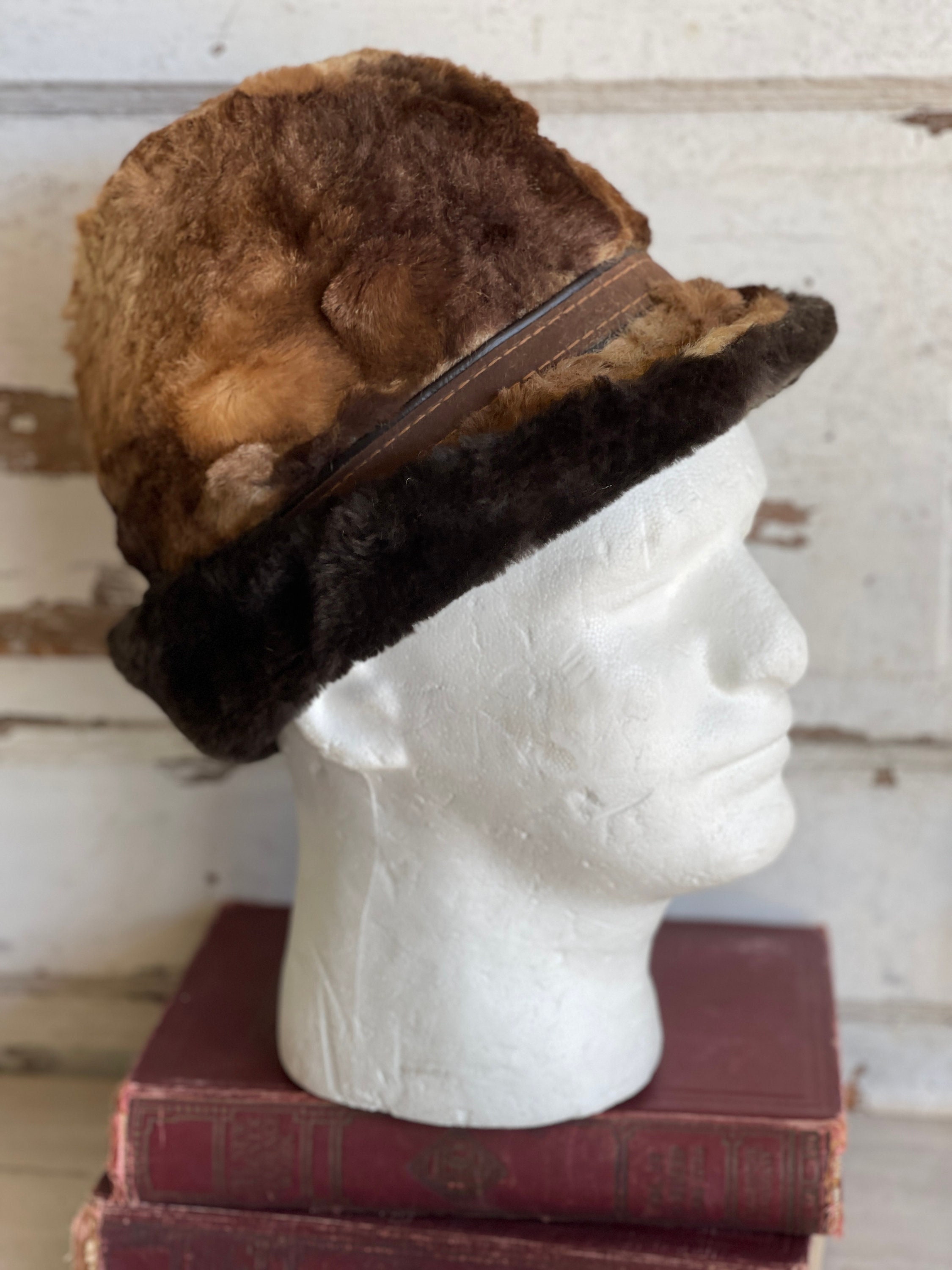Vintage Faux Fur Hat Alpine - Unisex Brown and Black Fedora