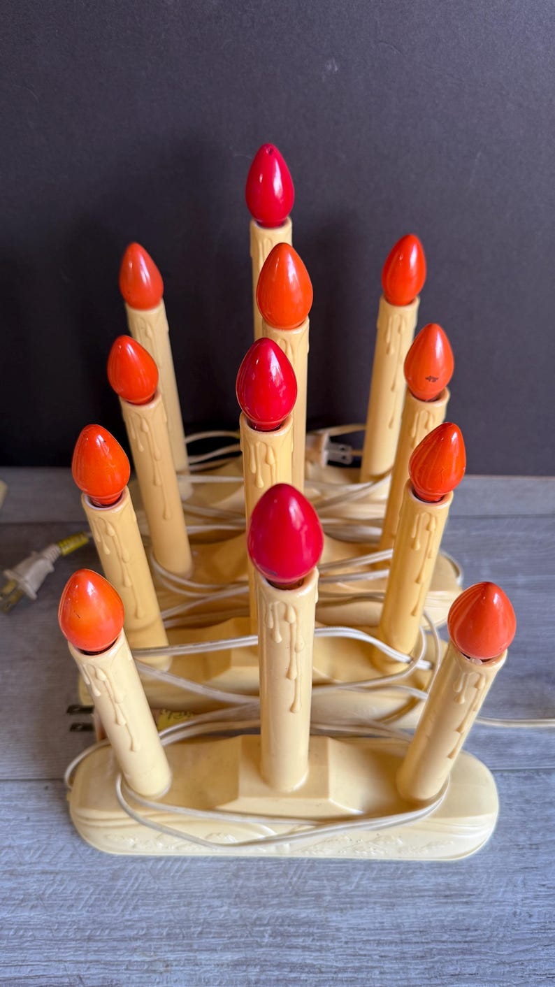 Vintage Candolier Electric Christmas Candle Lights 3 Bulb Candelabra ...