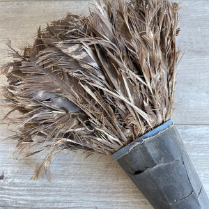 Antique Feather Duster - Turkey Feather, Long Handle - Well Worn- Prim Old