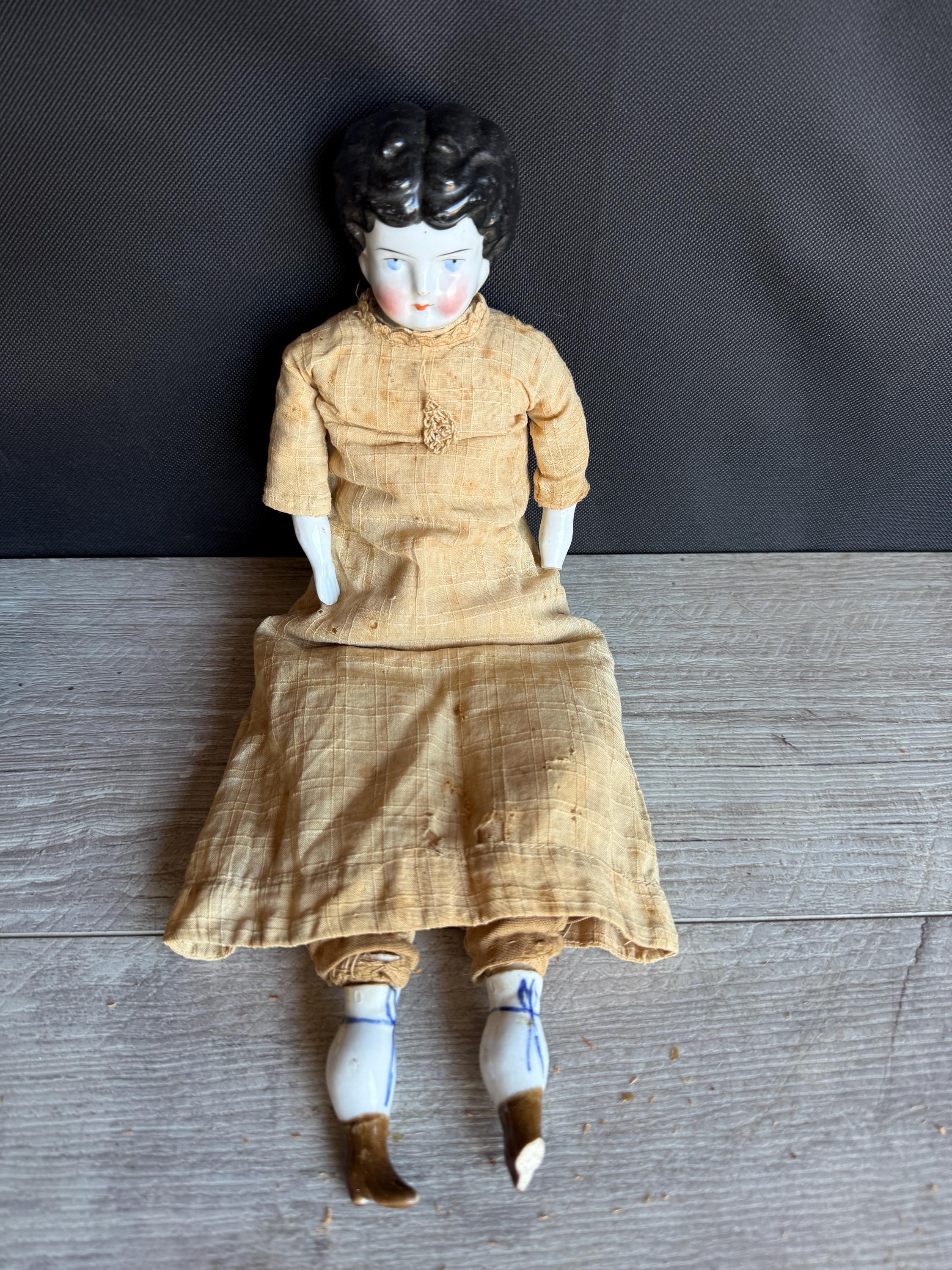 Antique Hertwig German China Head Doll C. 1890s: 15 Inch Old Antique Hertwig German China Head Doll C. 1890s: 15 Inch Old