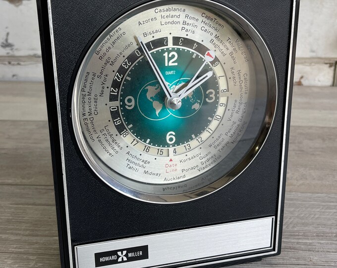Vintage Howard Miller World Time Clock 1960s Super Cool Time Zones and
