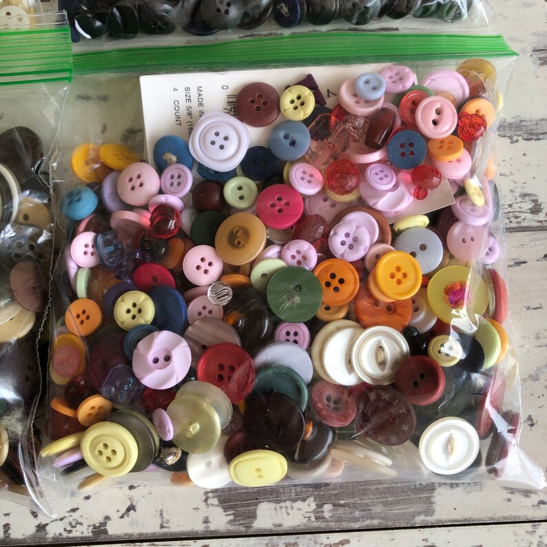 Vintage Buttons Destash White, Brown, Blue and Black, Multi color Crafters Lot Vintage and New image 8