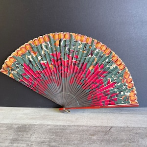 Antique Folding Fan -1894 Floral Bamboo Rosewood