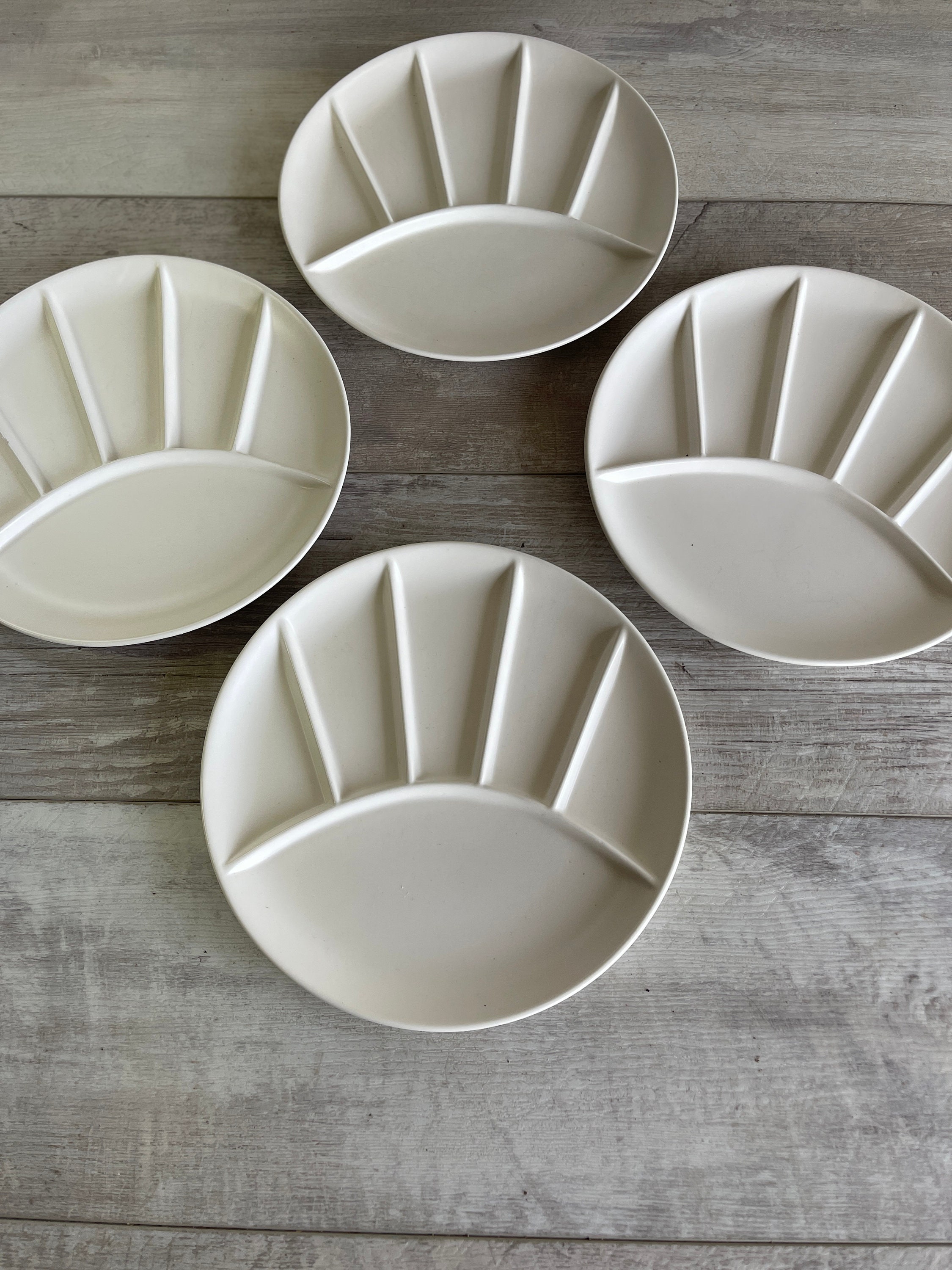 MCM Vintage Matte White Glazed Pottery Fondue Plates 