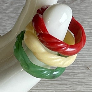 Vintage Avon Stacking Rings - Red Yellow Green Autumnal Woven Plastic ...