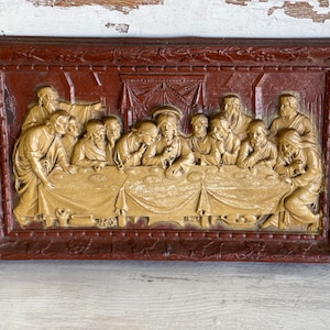 Vintage Last Supper Burwood Heavy Cast Relief Wall Sculpture Plaque