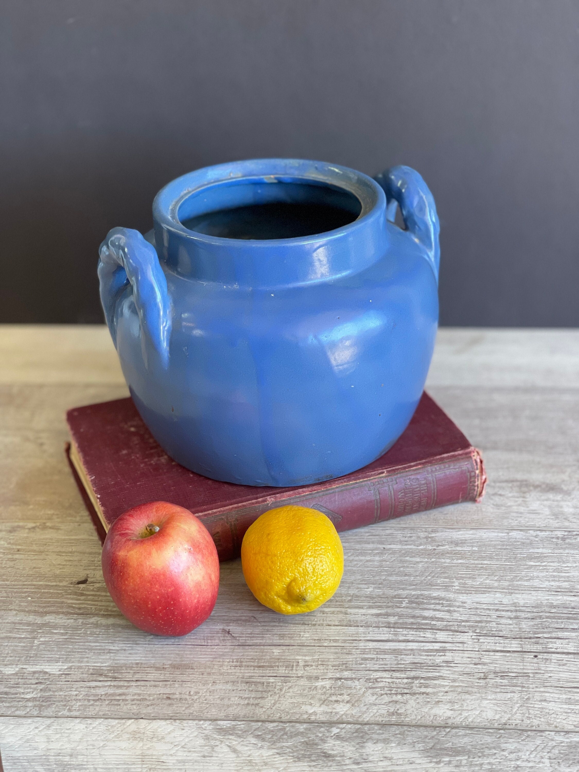 Antique Coors Pottery Bean Pot Cookie Jar Early Matte Blue Glaze